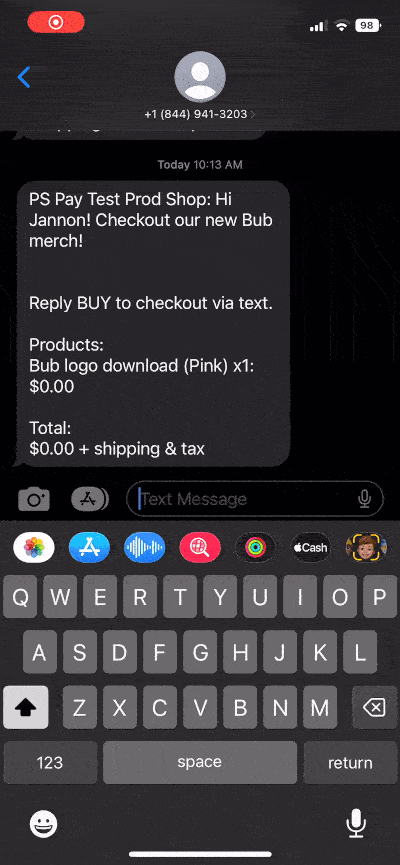 Current Text-to-Buy experience for customers